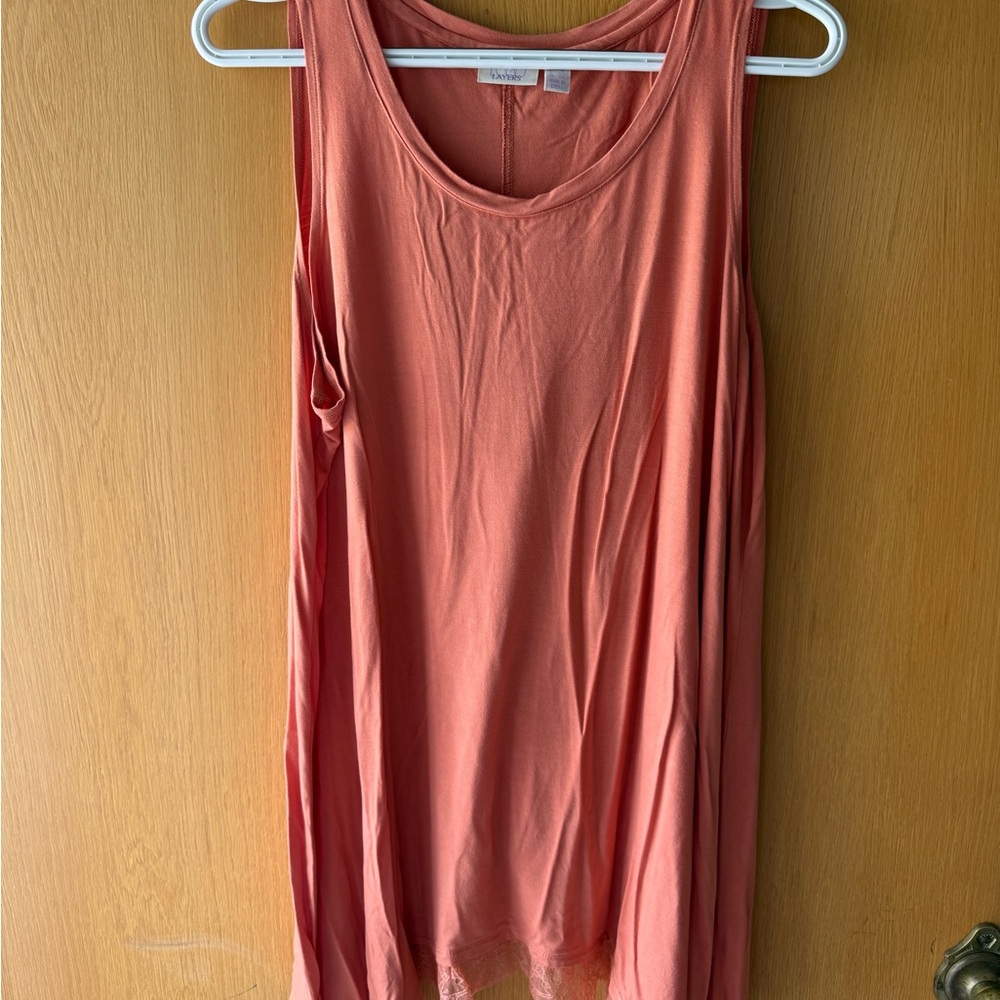 LOGO Layers by Lori Goldstein Knit Tank with Handkerchief Lace Hem A290208